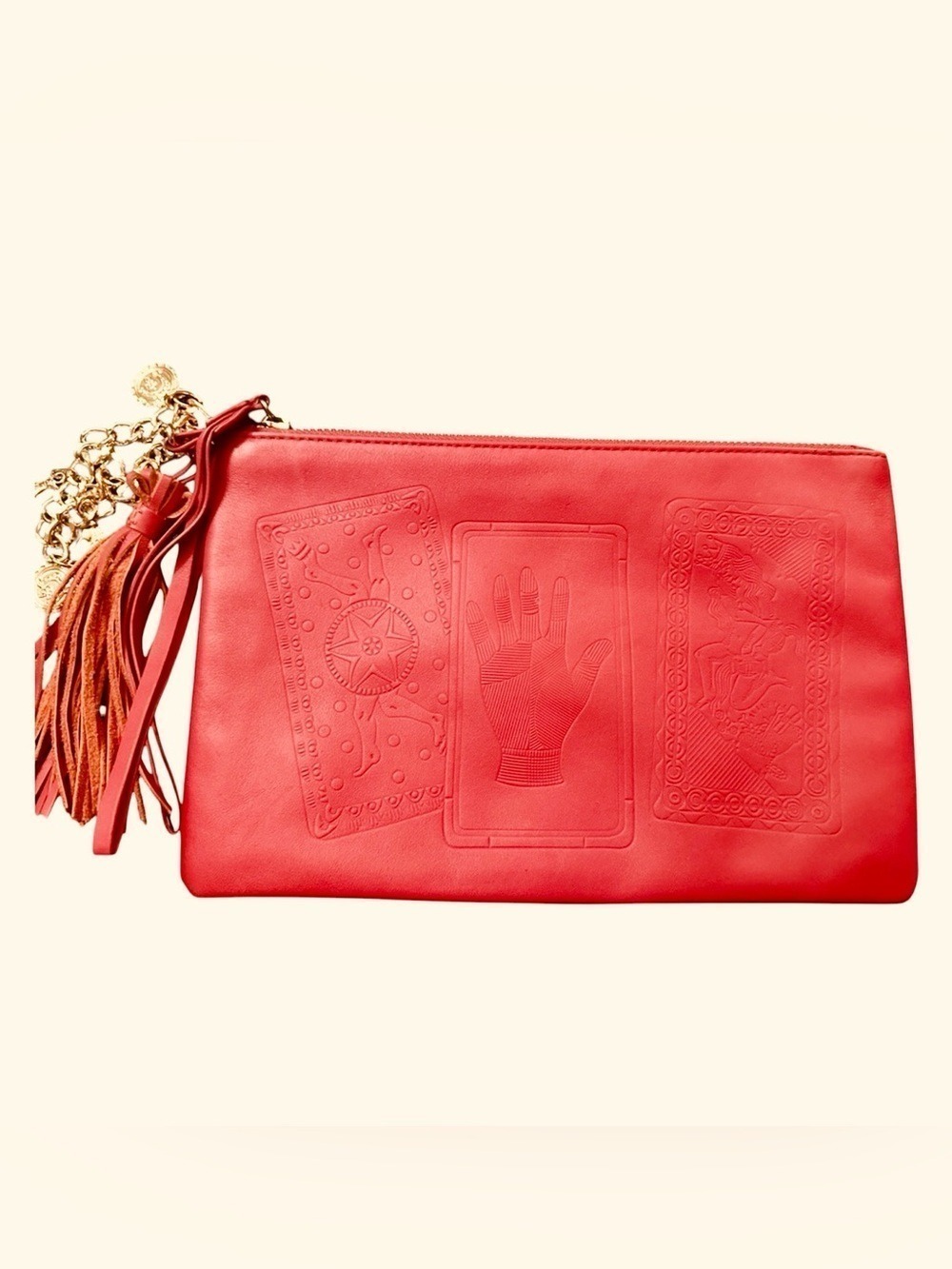 & OTHER STORIES FENG SHUI LEATHER WEALTH WALLET RED WITH ZIP, TASSEL & CHARMS